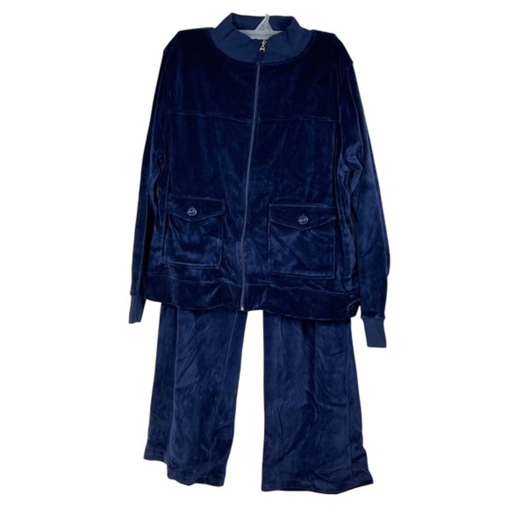 Contact New York‎ Navy Blue Velour Tracksuit Set Zip Jacket Pants 1007 XL L